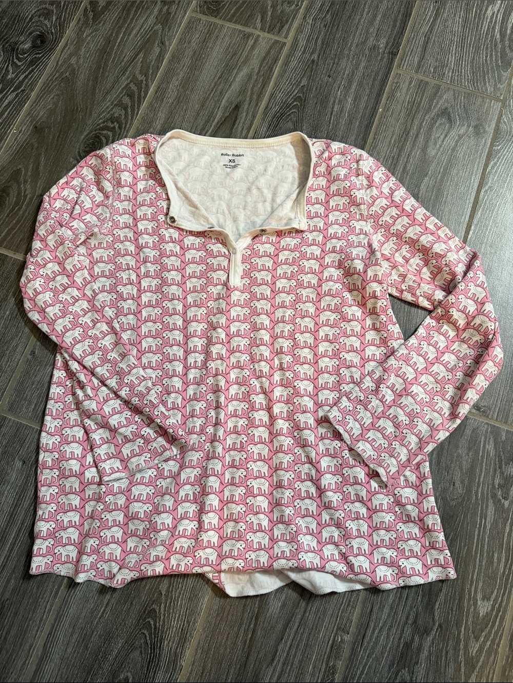 Roller Rabbit womens Hathi PJ top pink Elephant Print Long Sleeve XS extra small
